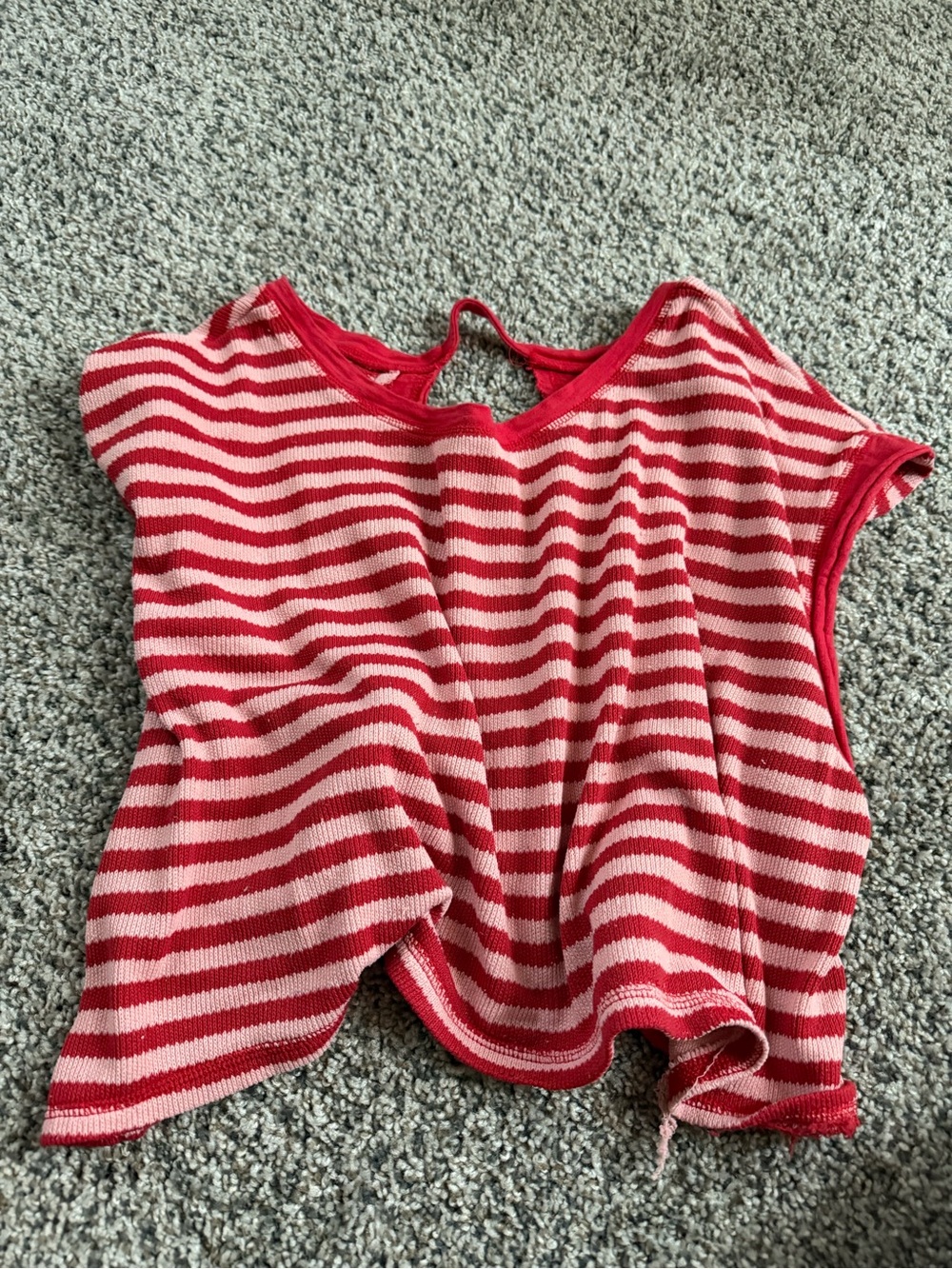 Red & Light Pink Striped Short Sleeve Top